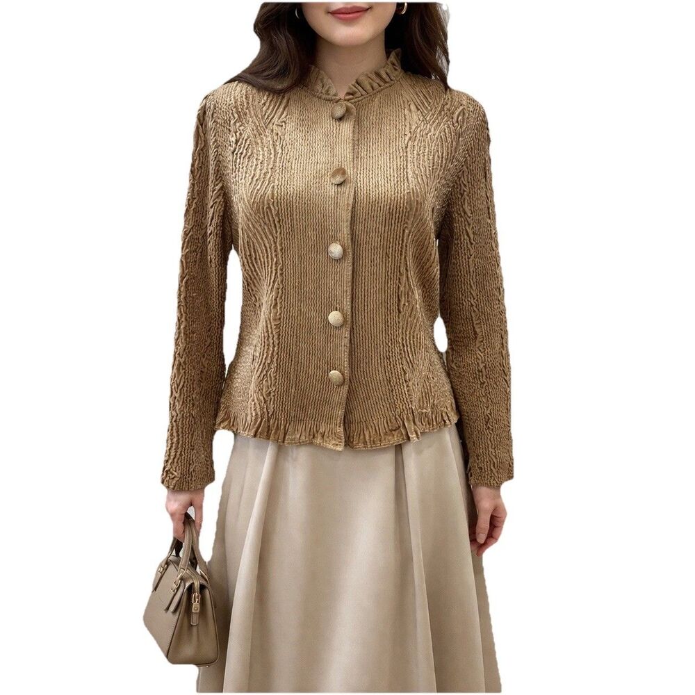 Chico's Fairy Coquette Crushed Velvet Jacket Textured Beige Size 0 Small - Picture 2 of 7